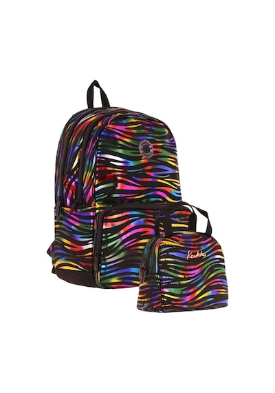 Kaukko Shine Zebra Desenli Siyah Çok Renkli Kız Çocuk Okul Sırt Çantası Ve Beslenme Çantası Seti Siyah