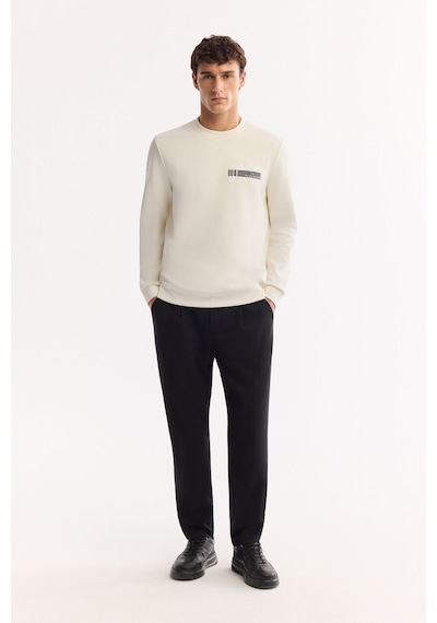 Avva Erkek Ekru Bisiklet Yaka Pamuklu Bi-stretch Baskılı Regular Fit Sweatshirt A52y1260