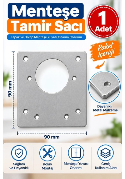 Menteşe Tamir Sacı 1 Adet Dolap Kapak Menteşe Yuvası Onarım Plakası Metal Tamir Aparatı Çok Renkli
