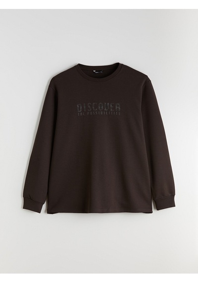 Lcwaıkıkı Classic Kahverengi Büyük Beden Bisiklet Yaka Baskılı Erkek Sweatshirt