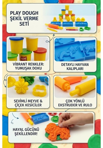 3d Orman Hayvanları 6 Renk Oyun Hamuru Ve Hayvan Kalıpları 21 Parça Eğitici Oyuncak Çok Renkli