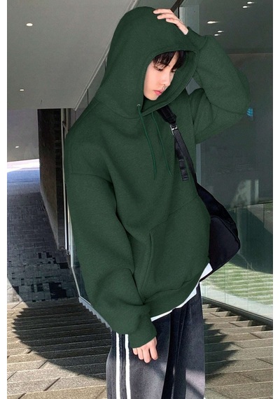 Genius Store Erkek Sweatshirt Kanguru Cepli İçi Polarlı 3 İplik Kapüşonlu Oversize Sweatshirt Kanguru-sweatshırt Yeşil