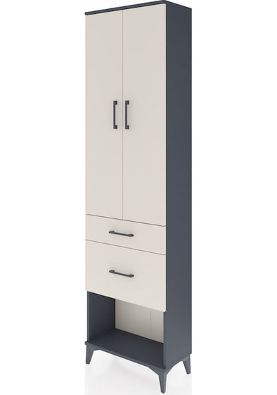 Arges Dolap 3 Raflı 2 Çekmeceli 2 Kapaklı 60x30x221 Antrasit-... Antrasit