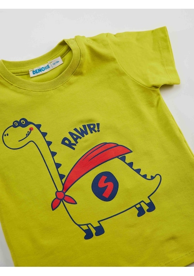Denokids Super Dino Erkek Bebek T-shirt Kısa Pantolon Takım Çok Renkli