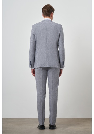 Morven Erkek Mavi Tend Keten Slim Fit Sivri Yaka Takım Elbise 25ys001003300 Mavi