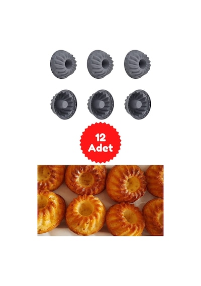 Antrasit 12'li Silikon Mini Kek Kalıbı - Muffin Kalıbı 12 Adet Göbekli Kek Kalıbı Silikon Çok Renkli Diğer