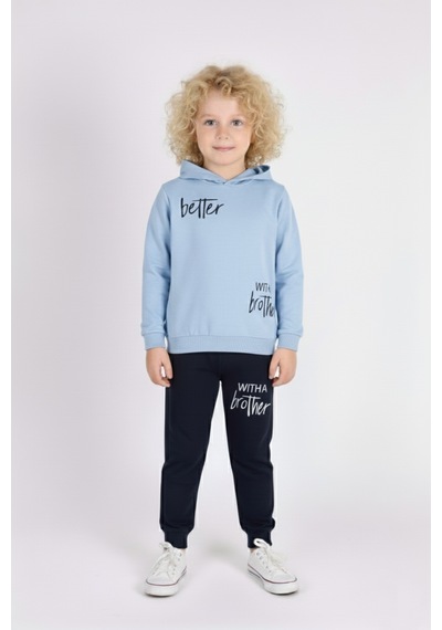 Mnk Baby & Kids Baskılı Erkek Kapüşonlu Çocuk Eşofman Mnk0627 Mavi