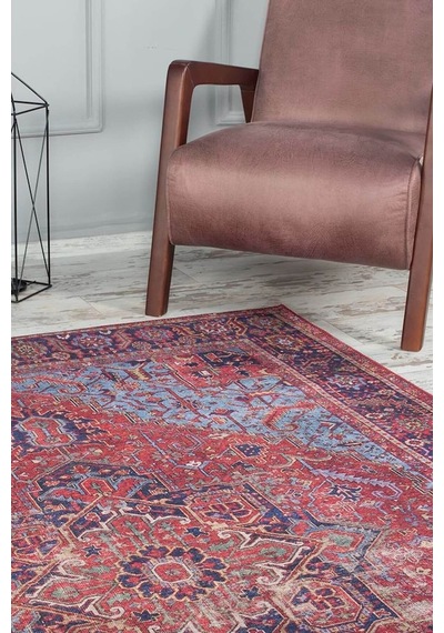 Blues Vintage Desenli Dokuma Taban Dekoratif Bordo Halı (Al 162)