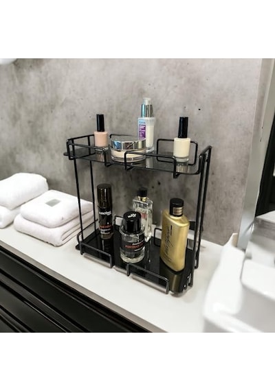 Katlı 28x14 Siyah Banyo Ve Kozmetik Düzenleyici - Çift Katlı Sunum Ve Servis Tepsisi - Makyaj Organizeri Diğer