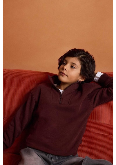 Defacto Erkek Çocuk Yarım Fermuarlı İçi Yumuşak Tüylü Sweatshirt G5547a825cwbr230 Bordo-br230