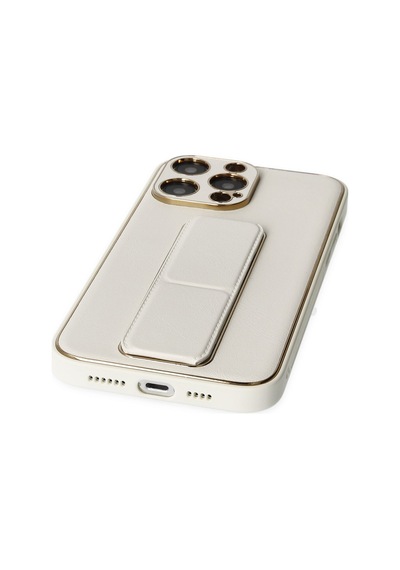 Gld-spt- Newface Apple Uyumlu iPhone 13 Pro Max Kılıf Coco Deri Standlı Kapak - Beyaz