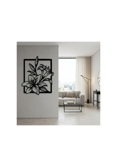 Çiçekler Çerçeve Metal Duvar Tablosu - Metal Duvar Sanatı - Mor - 30 X 30 Cm
