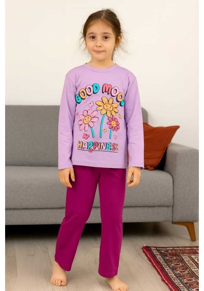 Kız Çocuk Pijama Takımı %100 Pamuk Çok Renkli