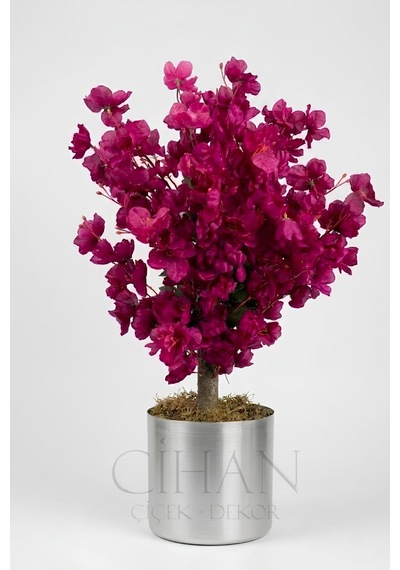 Cihan Çiçekçilik Yapay Mor Bahar Dalı Ağacı Metal Saksılı - 60 Cm