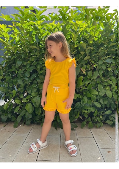 My Kids Wear Fırfırlı Kız Çocuk Şort Takım Sarı