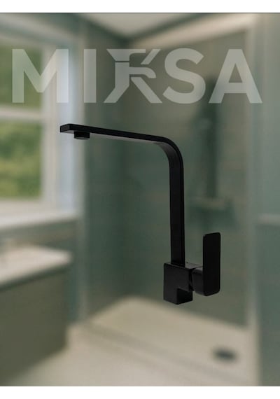 Lüx Siyah Kare Mutfak Eviye Bataryası, Musluğu, Ağır Gövde Kaliteli