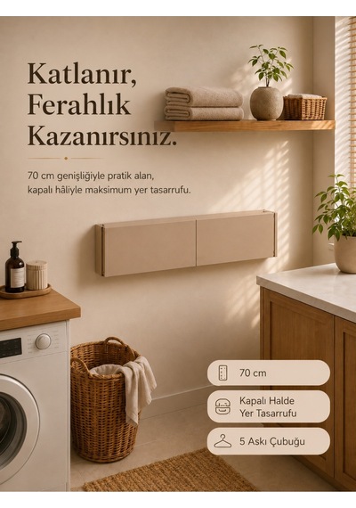 Çamaşır Kurutma Askılığı Katlanır Duvara Monte Balkon Banyo Askılık Duvar Tipi Yer Tasarruflu Çamaşırlık 70 Cm Belize Cappucino