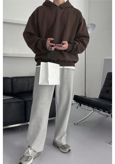 Tarz Cool Erkek Kapüşonlu Oversize Sweatshirt Kahverengi