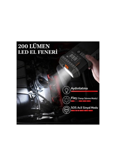 12000 Mah Akü Takviye Cihazı 150 Psi Lastik Şişirme Powerbank Led Işıklı Acil Durum Güç Kaynağı