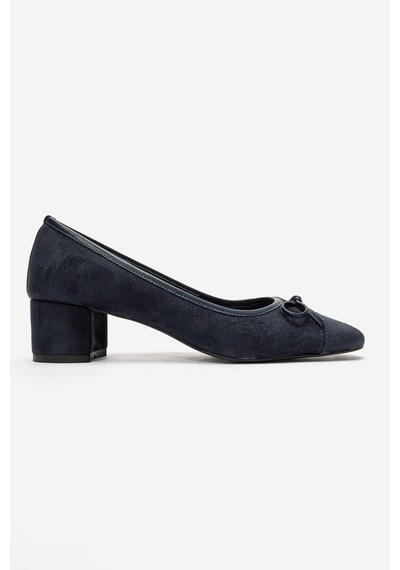 Luvi Shoes Leslıe Lacivert Süet Fiyonklu Kadın Kalın Topuklu Ayakkabı