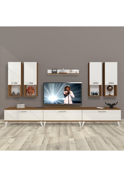 Decoraktiv Eko 8da Slm Retro Tv Ünitesi Tv Sehpası Ceviz - Beyaz