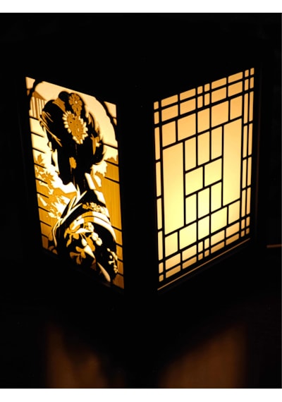 Serie Lumina Shoji Masa Ve Gece Lambası - Geyşa Figürlü Klasik Zen Kafes Japon Feneri Sıcak Led Ambiyans Işığı Siyah