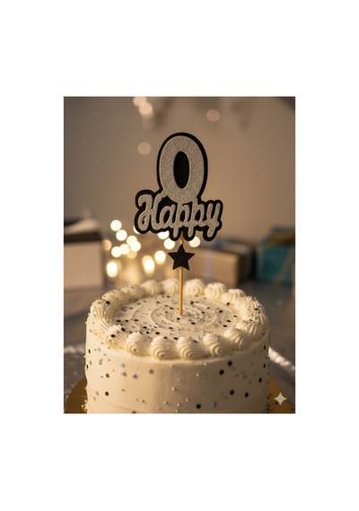 Işıltılı "happy O" Pasta Süsü Gümüş Tüm Yaşlar