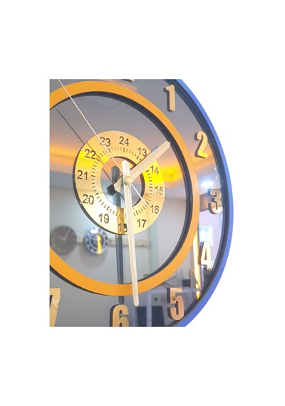 Yeni Trend Gold Pleksi Gerçek Ayna Duvar Saati Çap 40cm Mavi-turuncu Mavi-turuncu