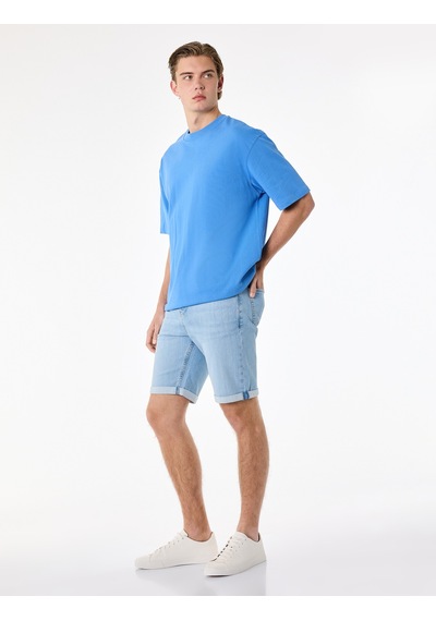 Koton Normal Bel Pamuklu Bermuda Slim Fit Jean Şort Açık İndigo 6sam40285nd