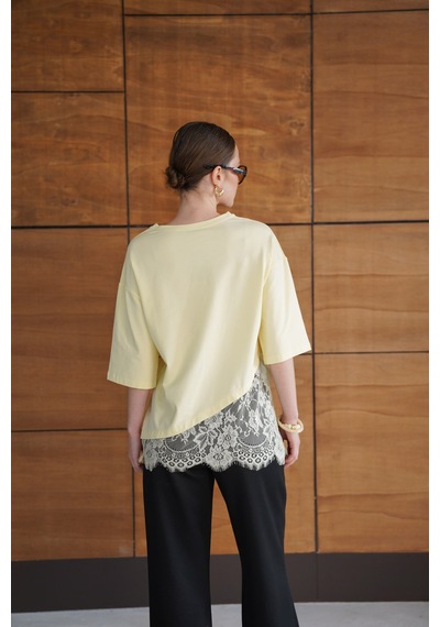 Verymoda Dantel Detaylı Asimetrik Tişört D2953 Sari