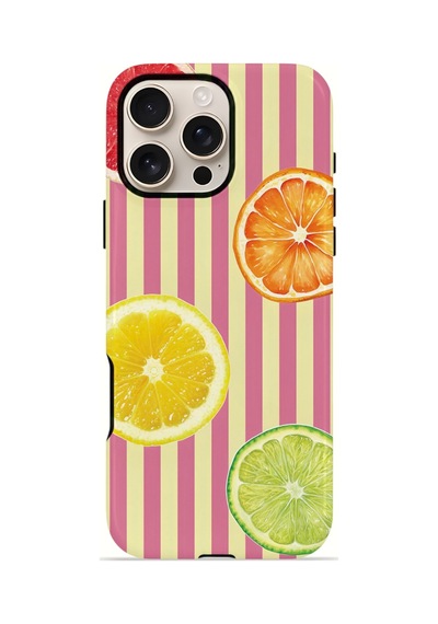 Apple iPhone Uyumlu 16 Pro Max Vorian Çift Katmanlı Kılıf Citrus Fiesta Stripe