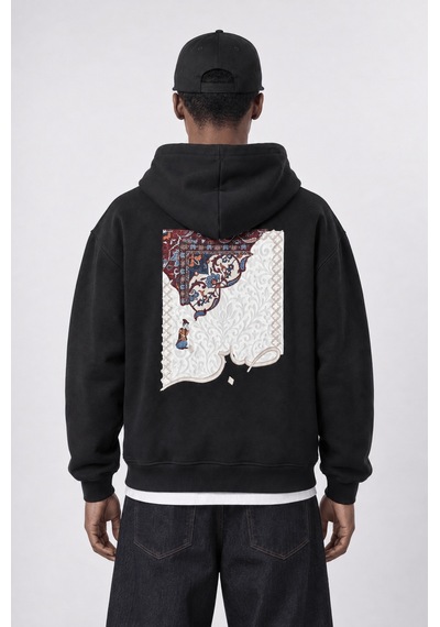 Respire Erkek Sabr Patch Detaylı Oversize Hoodie Siyah