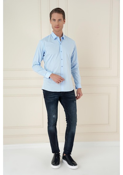 Efor Slim Fit Pamuk Uzun Kol Klasik Mavi Gömlek Gk 745 Mavi