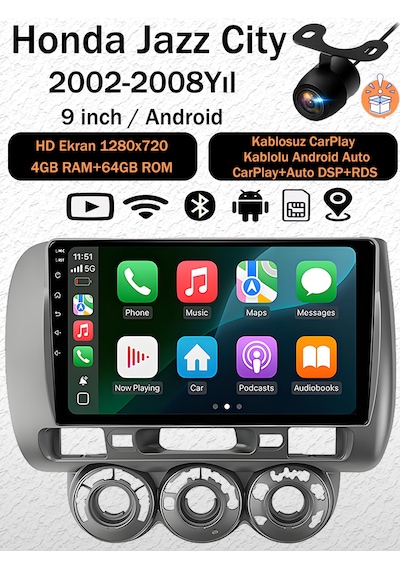Honda Jazz City 2006-2008 Uyumlu 4gb Ram 64gb Android Navigasyon Multimedya Tesla Ekran Android Teyp Double Teyp Kablosuz Carplay Android Auto Bluetooth Wifi Gps Geri Görüş Kameralı 9" Honda Jazz City 2006-2008 Uyumlu 4gb Ram 64gb Android Navigasyon Multimedya Tesla Ekran Android Teyp Double Teyp Kablosuz Carplay Android Auto Bluetooth Wifi Gps Geri Görüş Kameralı 9"