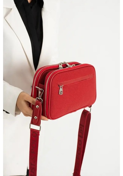 Just Polo Kadın Günlük Kullanıma Uygun Lakoste Ayarlanabilir Askılı Lüks Omuz Çantası Shoulder Bag Kırmızı