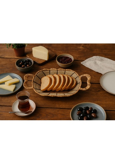 Oval Hasır Ekmek Sepeti-27cm X18 Cm X 7 Cm Beyaz - Kahverengi