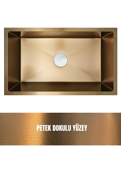 Gl General 40x60 Gold Petek Dokulu Çelik Mutfak Eviyesi 304 Paslanmaz Çelik 1mm Gold