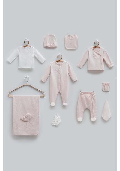 Caramell %100 Pamuk Happy Spring 10 Parça Hastane Çıkışı Zıbın Seti Pembe Crml.zk2277.pmb