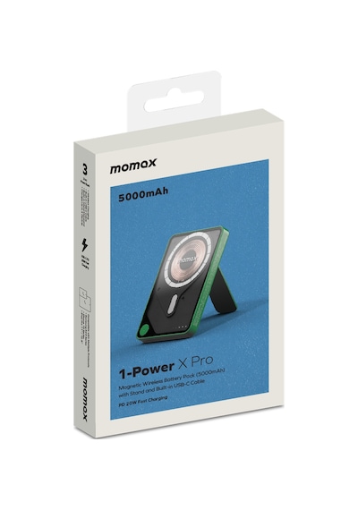 Momax IP131HKG Power X Pro+Magnetic Wireless 5000 mAh Standlı + USB-C Kablo Powerbank Yeşil