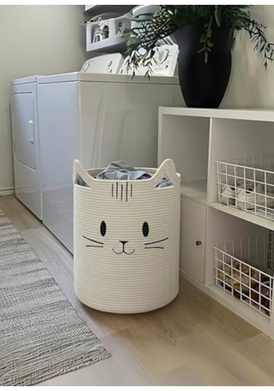 Çizgibıyık Jüt Sevimli Kedi Desenli Çocuk Odası Sepeti Oyuncak Ve Çamaşır Düzenleyici Katlanabilir Büyük Org Diğer