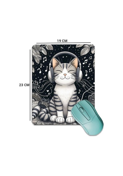 Sonictouch Müzik Sever Kedi Temalı Pürüzsüz Yüzey Kaymaz Taban Dikişsiz Kenar Gamer Oyuncu Mouse Pad Mousepad