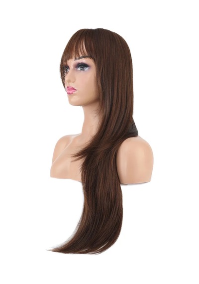 Katlı Kesim Perçemli Düz Fiber Sentetik Uzun Boy Peruk / Karamel - Sptl-739994 Renkli