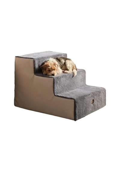 Büyük Boy Kedi Ve Köpek Merdiveni Ortopedik Basamaklı Fermuarlı Sert Süngerli 40cm X 51cm X 50cm Bej