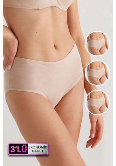 Pierre Cardin Kadın 3'lü Ekonomik Paket Ten 2033 Maxi Cut Pamuklu Basic Külot