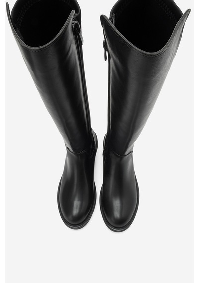 Luvi Shoes Moly Siyah Streç Detaylı Kadın Çizme