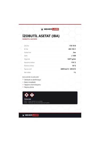 Beherlabs İzobutil Asetat Iba 1 L