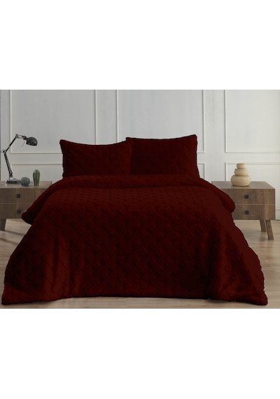 Merinos Dıamond 3 Parça Pietra Kürk Comforter Set Bordo Bordo