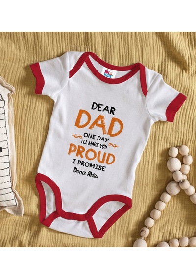 Bk Gift Bk Kids Kişiye Özel Dear Dad Tasarımlı Kırmızı Bebek Body Zıbın-1 Çok Renkli