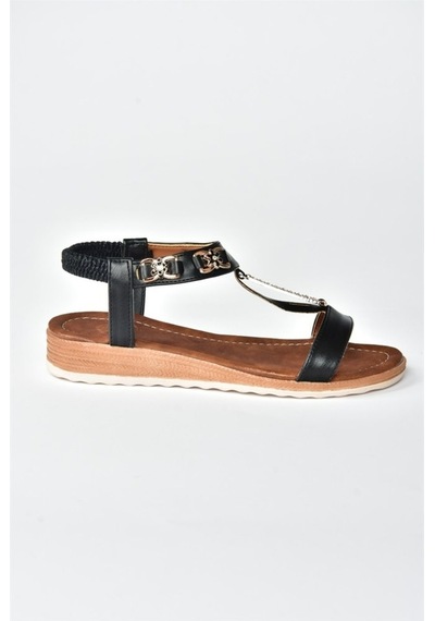 Fox Shoes Siyah Taş Detaylı Günlük Kadın Sandalet M258312209
