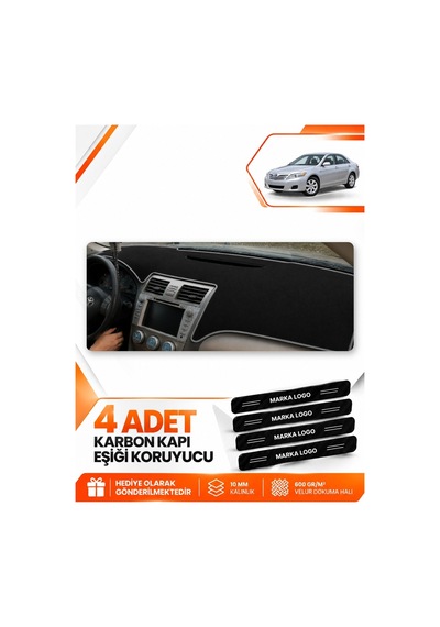 Toyota Camry 2006-2012 Uyumlu Ön Göğüs Torpido Koruma Kılıfı Halısı Koruyucu - Siyah Gri